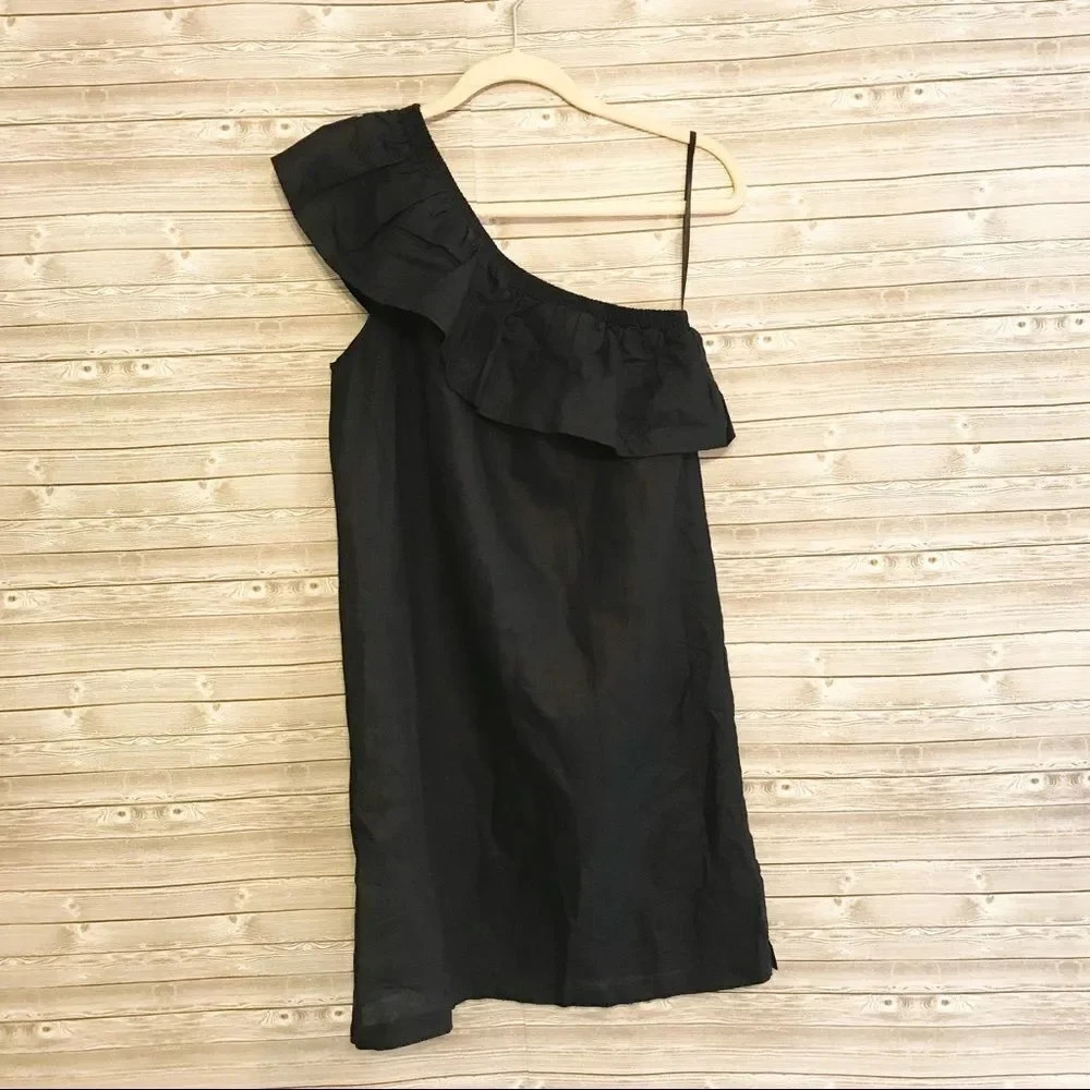 NWT J. Crew One Shoulder Ruffle Black Dress Sz S - Picture 2 of 9